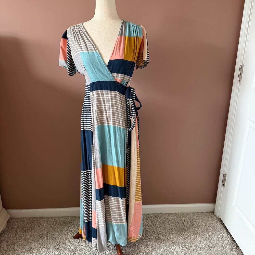 Anthropologie The Odells Positano Maxi Wrap Dress Boho Floral Geo Vacation